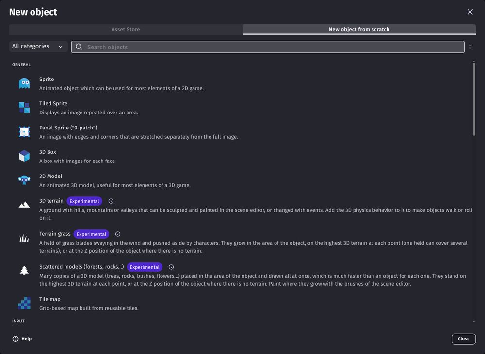 The "New object from scratch" tab of the New object dialog